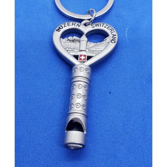 Luzern Switzerland Souvenir Keychain Whistle Swiss Flag Metal Pilatus Bridge - Picture 2 of 8